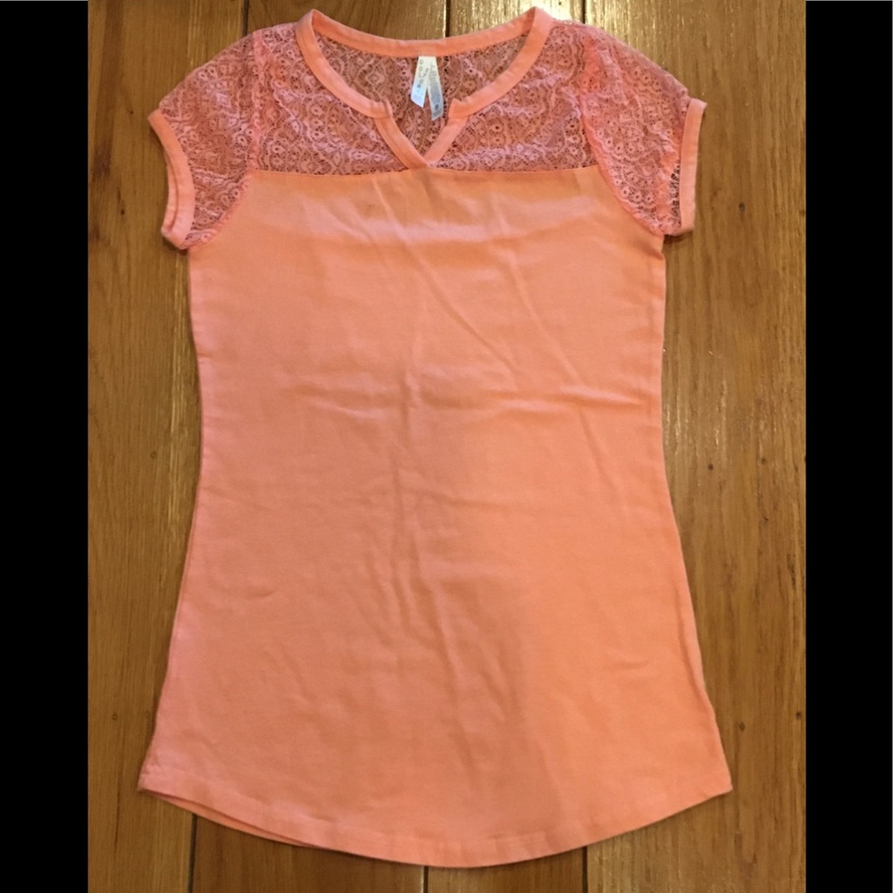 COL STORY Orange Top Upper Half Lace Cap Sleeves